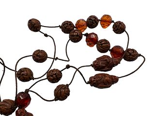 Chinese Carved Olive Seeds Beads Necklace