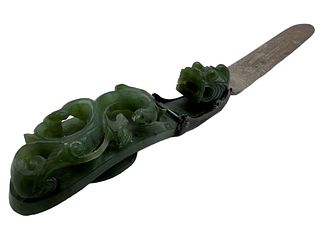 Chinese Jade Carved Dragon Belt Hook Paper Opener