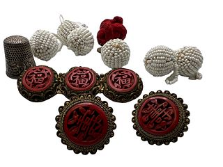 Group of Chinese Needlework Accessories,Brooches