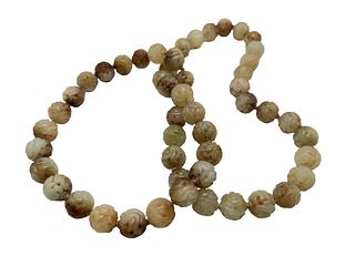 Long Detailed Carved Jade Beads Necklace