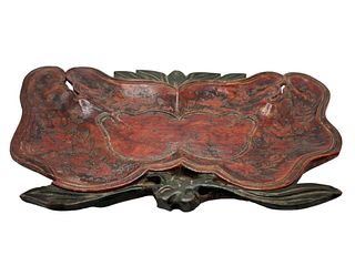 Chinese Lacquer Platter Tray & Gold Painting, 18th
