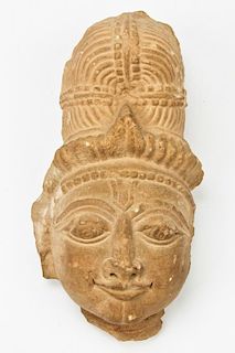 Antique Buddhistic Carved Sandstone Portrait Bust