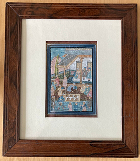 Antique Vintage Indian painting on fabric in Victorian Rosewood frame