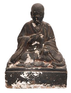 Japanese Painted Ceramic Seated Buddhist Monk Figure