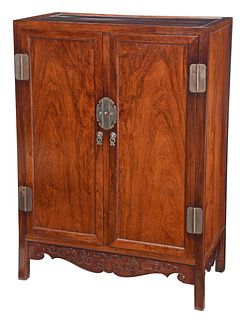Chinese Paktong Mounted Huanghuali Cabinet