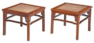 Pair of Chinese Carved Huanghuali Stools
