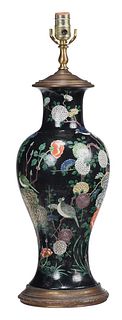 Chinese Famille Noire Porcelain Vase Mounted as Lamp