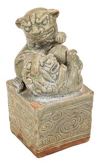 Chinese Celadon Foo Dogs at Play Figure