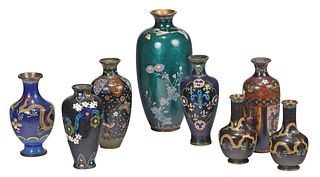 Group of Eight Asian Cloisonne Vases 