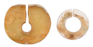 Two Small Slotted Jade Discs 