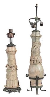 Two Chinese Pottery Funerary Urns Mounted as Lamps