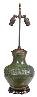 Chinese Green Glazed Pottery Vase Mounted as Lamp