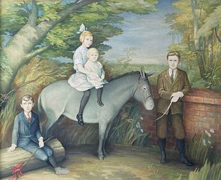 Edwardian family portrait watercolor on illustration board.