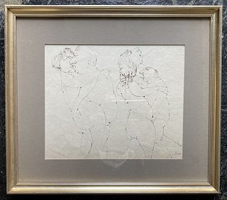 Whimsical Amorous Ink Drawing by Louis Bosa "In the Brothel" #1