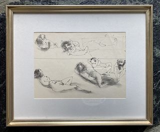 Whimsical Amorous Ink Drawing by Louis Bosa "In the Brothel" #3