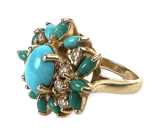 14K Gold Turquoise & Diamond Ring