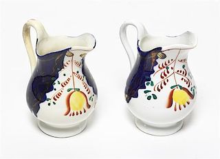 A Pair of Gaudy Milk Pitchers, Height 5 inches.