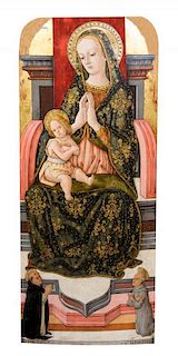 Pietro Alamanno, (Italian, c. 1430-1497), Madonna and Child Enthroned with Saint Vincentes Ferre and Bernardinus