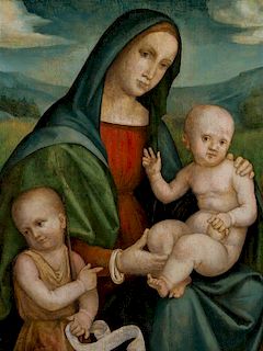 Studio of Francesco Francia, (Italian, c. 1450-1517), The Madonna and Child with the Infant Saint John the Baptist