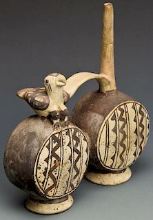 Pre Columbian Double Lobe Chancay Whistle Pot