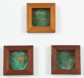 3 Framed Pre Columbian Chimu Culture Bronze Mirrors