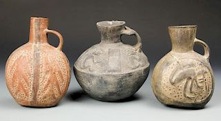 3 Pre Columbian Chimu Pottery Vessels