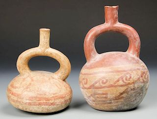 2 Pre Columbian Moche Stirrup Vessels
