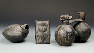 3 Pre Columbian Chimu Blackware Artifacts