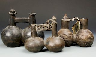 3 Pre Columbian Chimu Whistle Pots
