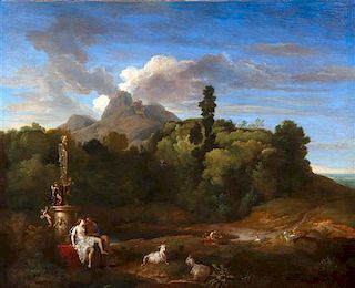 Attributed to Jean Francois Millet, the Elder, (French, 1642-1679), An Extensive Landscape with Acis and Galatea