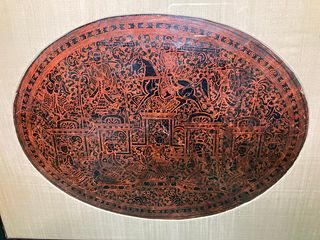 Antique Red and black lacquer oval panel probably Thai??