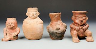 4 Pre Columbian Figural Earthenware Libation Vessels