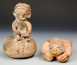 2 Pre Columbian Colima Earthenware Figural Artifacts