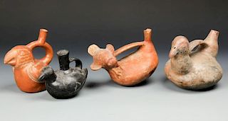 4 Pre Columbian Bird Form Vessels