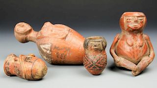 4 Pre Columbian Earthenware Libation Vessels