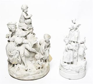 Two Parian Figural Groups, Height of taller 13 1/4 inches.