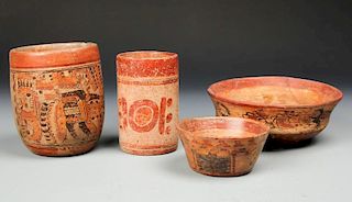 4 Pre Columbian Maya Earthenware Vessels