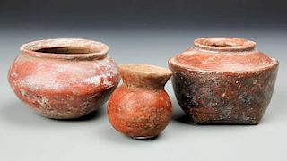 3 Pre Columbian Earthenware Pots