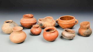 Collection of 9 Pre Columbian Pottery Vessels.