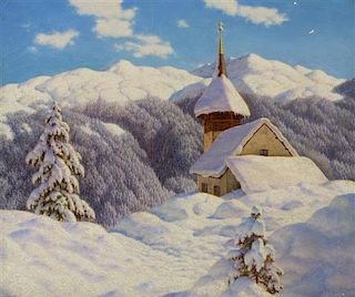 * Ivan Fedorovich Choultse, (Russian, 1877-1932), Petite eglise dans la haute montagne (Engadine)