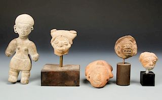 Collection of 5 Pre Columbian Figural Artifacts