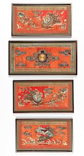 Group of 4 Antique Chinese Silk Panels