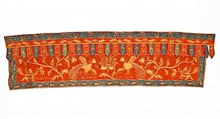 Antique Indonesian Wedding Banner, Gold Thread on Red Felt