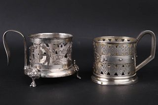 Two Russian Silver Tea Glass Holders