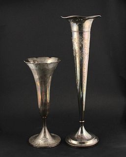 Two Tall Sterling Silver Trumpet Vases