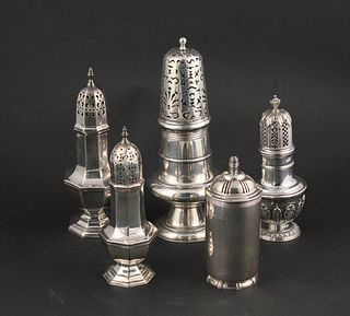 Five Assorted English Sterling Silver Casters