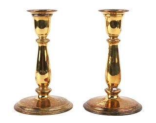 Pair of Gilt Sterling Silver Tiffany Candlesticks