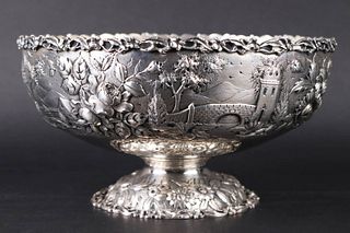 Kirk Sterling Silver Castle Decorated Footed Bowl