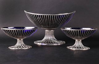 Three Matthew Boulton Navette-Form Sterling Bowls
