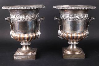 Pair of English Sheffield 19th C Wine Coolers